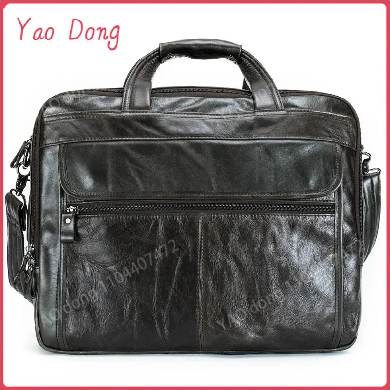 Yao Dong Men Briefcasesกระเป๋าถือหนังแท้ 15.6 "แล็ปท็อปMessengerไหล่กระเป๋าเอกสารกระเป๋าผู้ชายธุรกิจTotes 2022