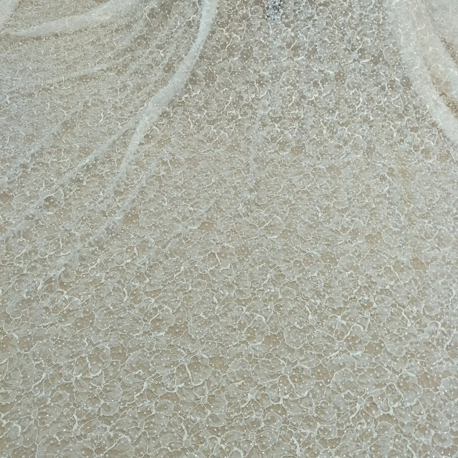 2024 The latest lace flower wedding dress fabric with sequins and beads 135cm wide sold by yard