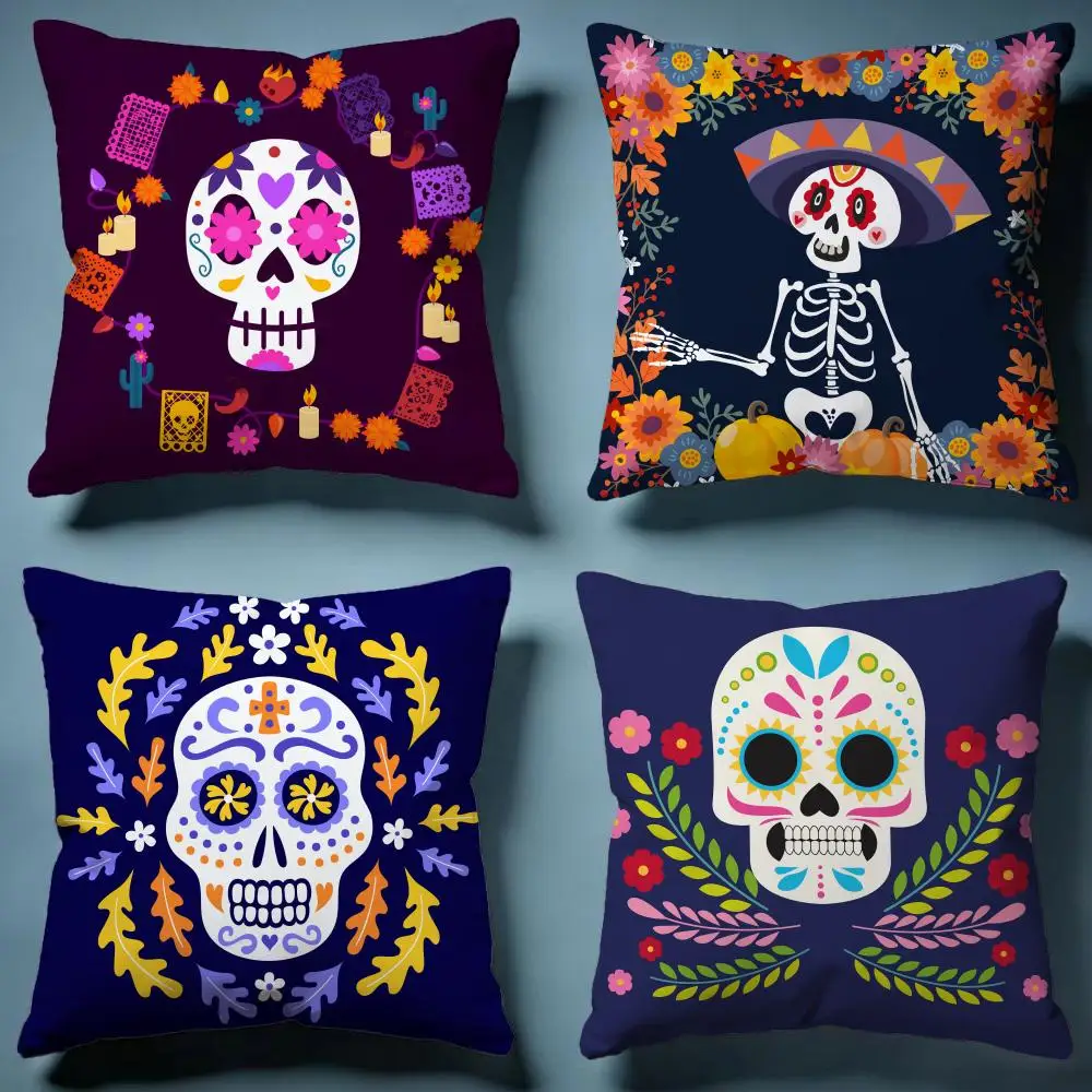 Easter Flower Skeleton Cushion Cover Soft Decorative Pillow Case Suitable for Bedroom Sofa Car Travel Use