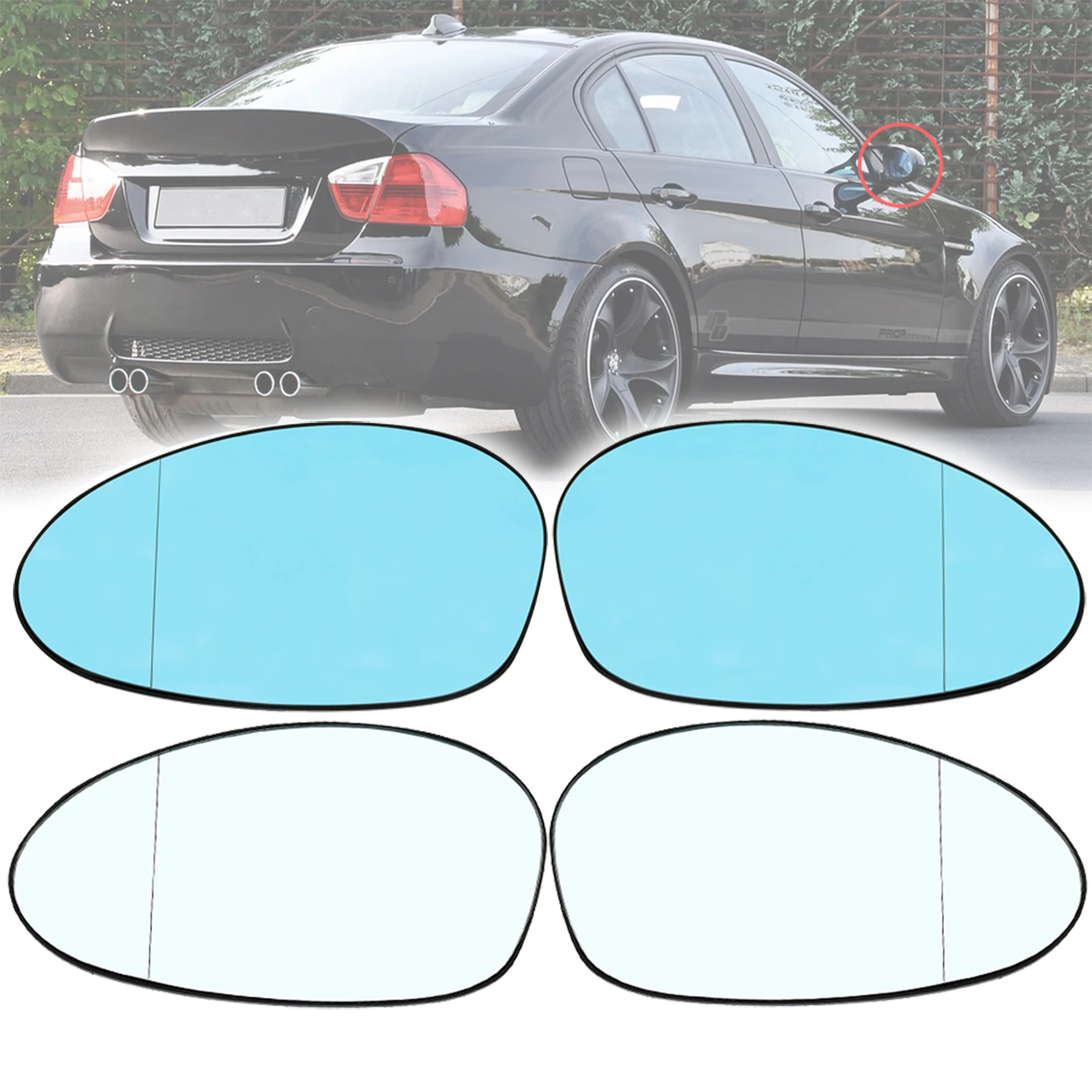 For BMW E90 E91 E87 E88 2004-2009 E46 Left + Right Side Heated Mirror Wing Blue White Rear View Mirror Rearview Wide Angle Auto