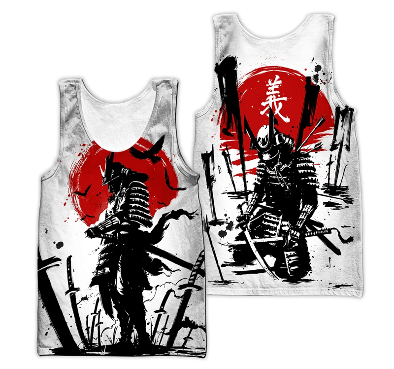 Samurai Oni Mask Tattoo 3D All Over Printed Men vest Summer Harajuku Sleeveless T-shirt Unisex Casual Polyester Tank Tops