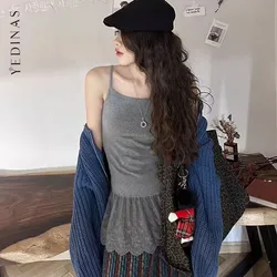 Yedinas Korean Fashion Halter Tops Patchwork Lace Camisole Women Sleeveless Tank Tops Casual 2000s Clothes Y2k Chic Camis Tops