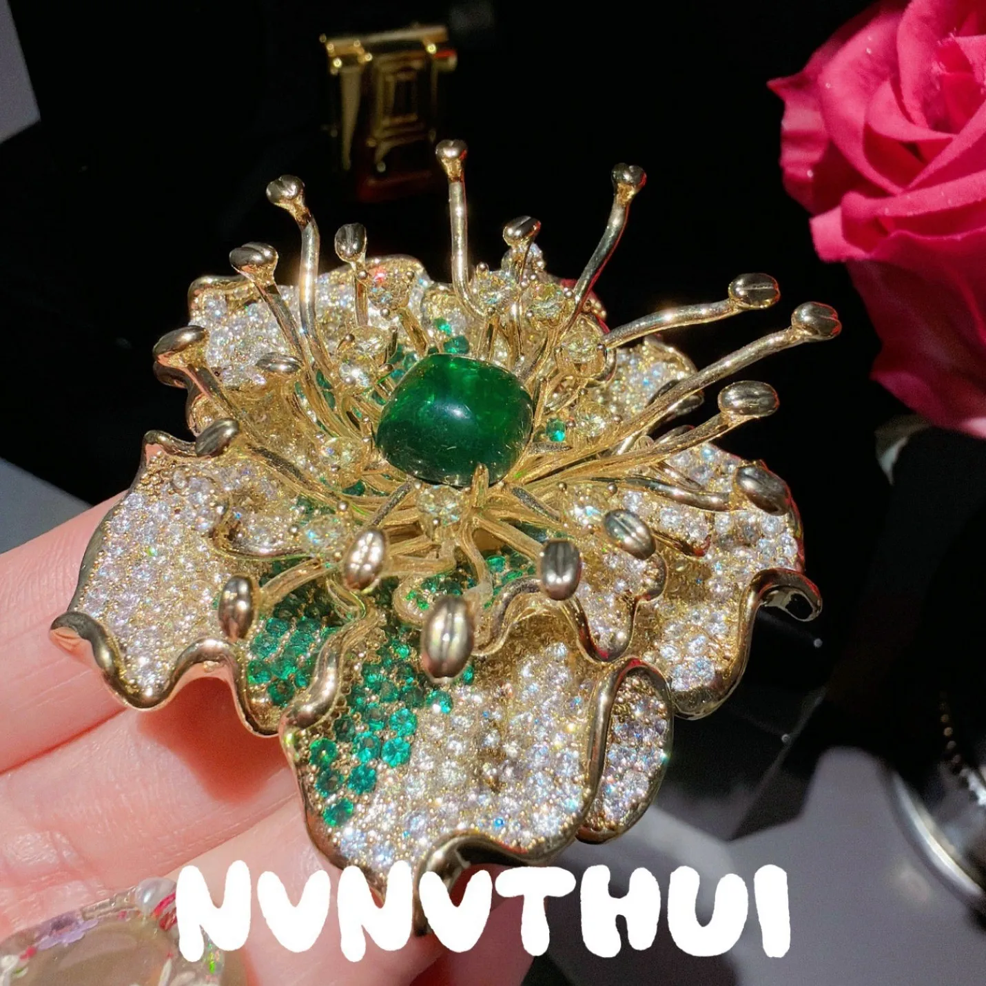 

Colorful Peony Brooch Zircon Flower Jade Agate Fashion Jewelry Pin for Clothing Accessory