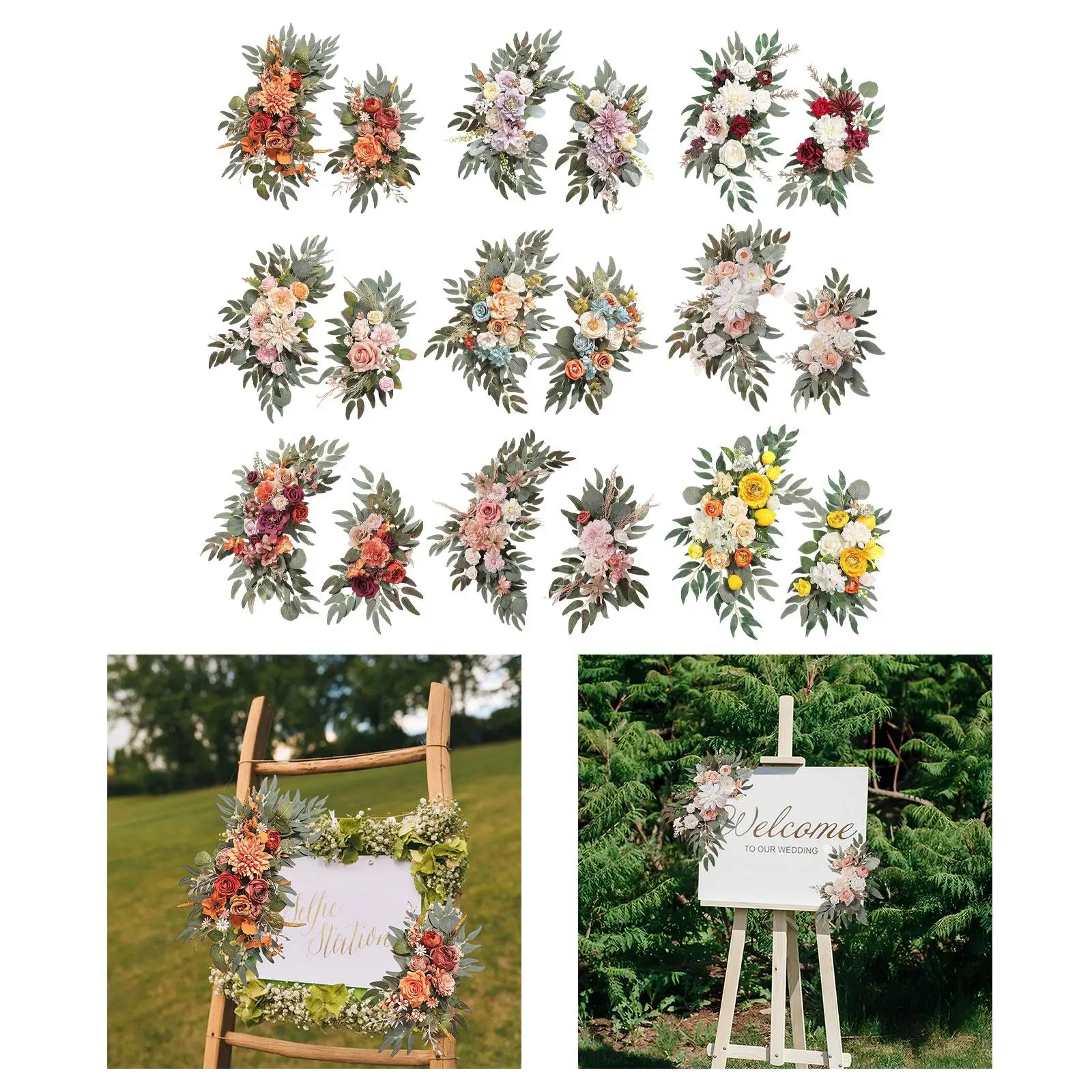 2 個のシルクフラワーウェディングアーチリースハンギング素朴な、造花盗品花の背景ドア結婚式の車のセレモニー