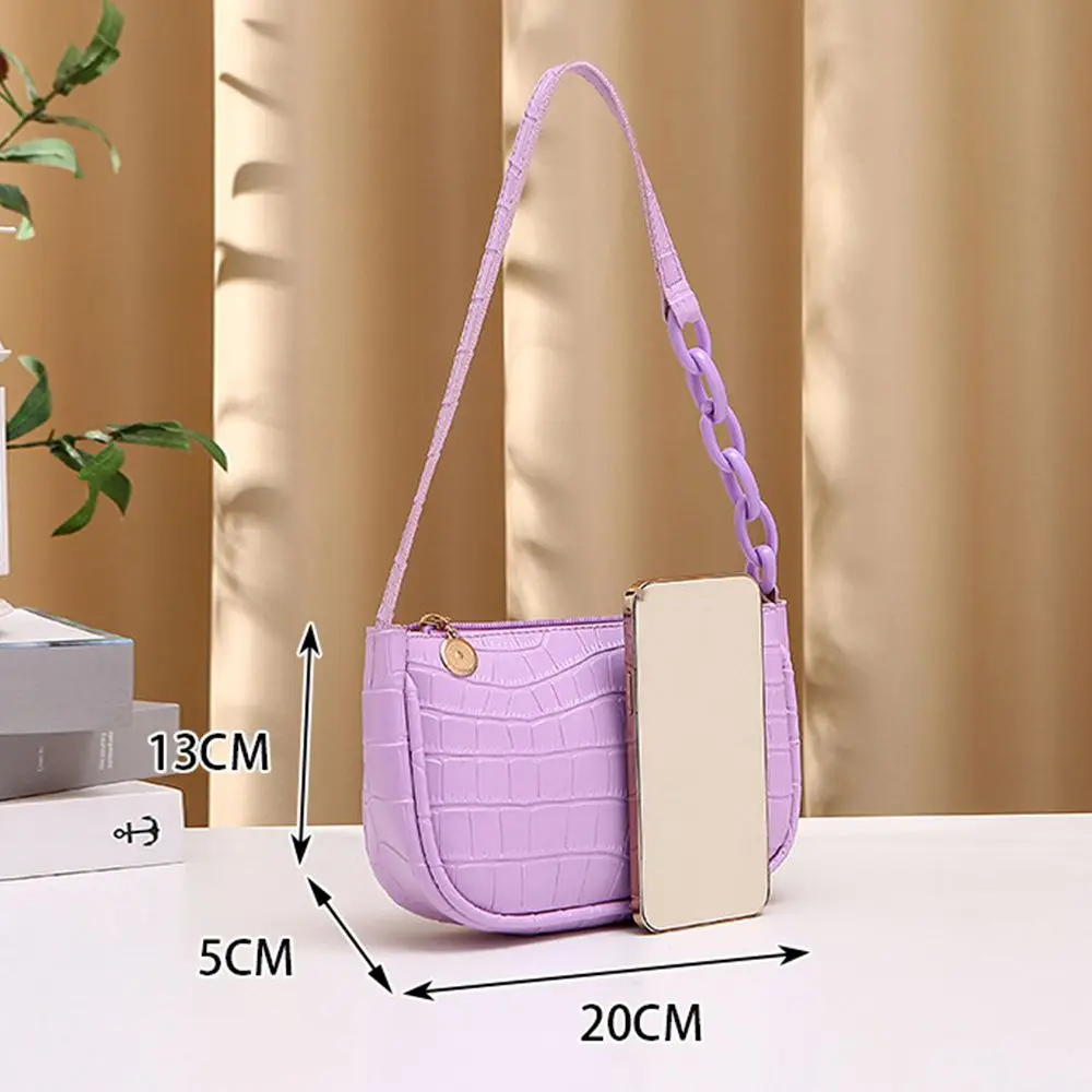 Fashion Women Small Shoulder Underarm Bag PU Leather & Nylon Ladies Vintage Pure Color Zipper Mini Purse Handbag