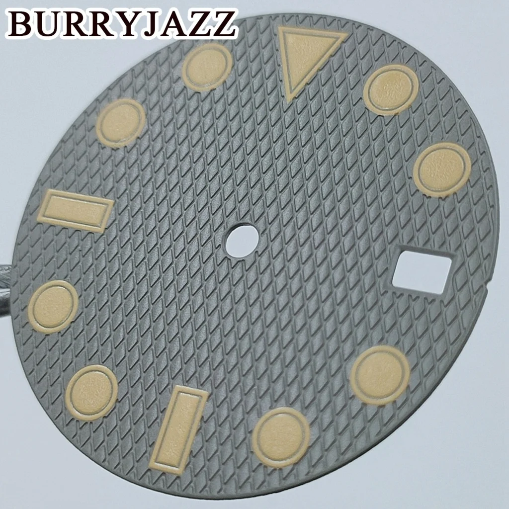 BURRYJAZZ 28.5mm No Logo NH35 Watch Dials White Black Gray Dial Green Luminous Fit 3 O'clock 3.8 O'clock Case Crown