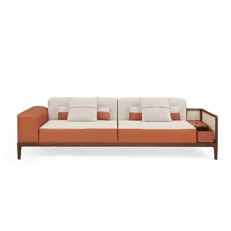 Italian Luxury Corner Sofa Sectional Genuine Synthetic Leather Simple Orange Finish Solid Wooden Office Furniture Set for Living