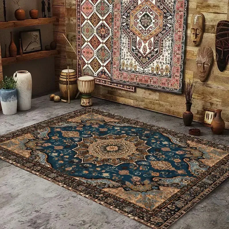 VIKAMA American Retro Carpet Living Room Tea Table Mat National Wind Dirt-Resistant Bedroom Cloakroom Carpet Home Decoration