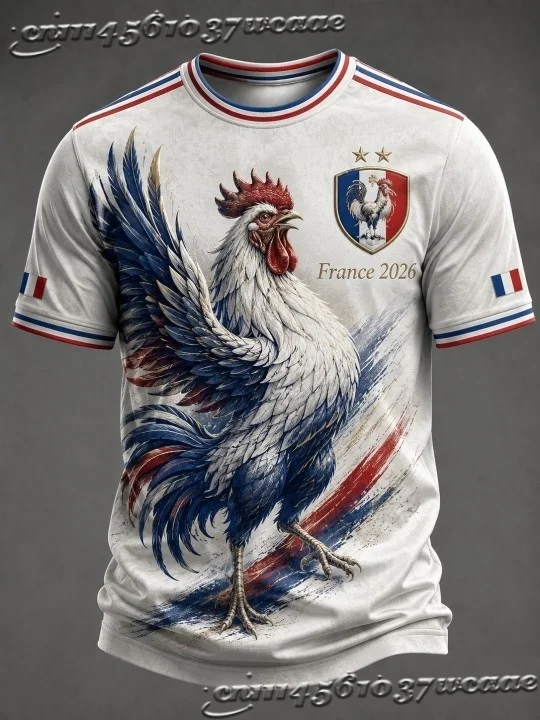 Unisex France Fan Soccer Jersey Rooster Eiffel Tower Graphic Pattern Background Casual Street Athletic Uniform FamilyMatching - view 6