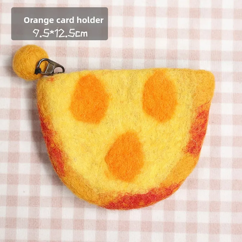 Wool Felt Orange Coin Purse Card Holder Cute Plush Hand-Held Coin Purse