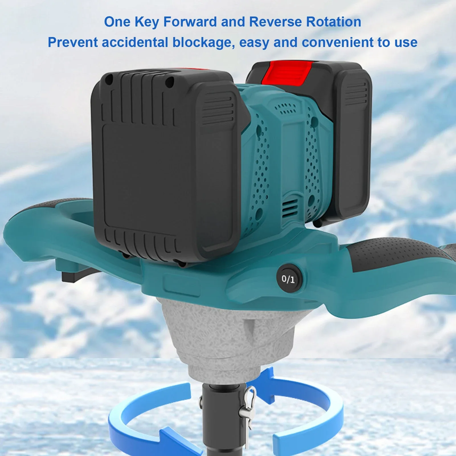 800RPM Electric Ice Auger 1200N.m Torsion 20mm Connecting Rod 6 Speed Adjustable Power Head Cordless Electric Post Hole Digger