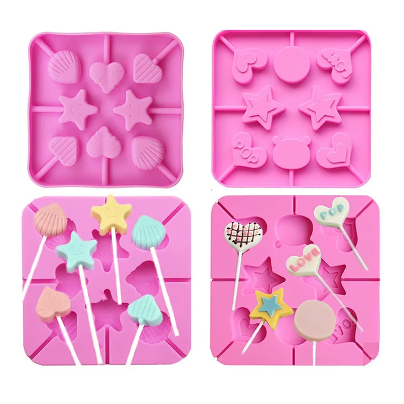 Heart Lollipop Mold Candy Silicone Mold DIY Double Heart Star Love Circle Shell Bear Butterfly Chocolate Cake Baking Tool