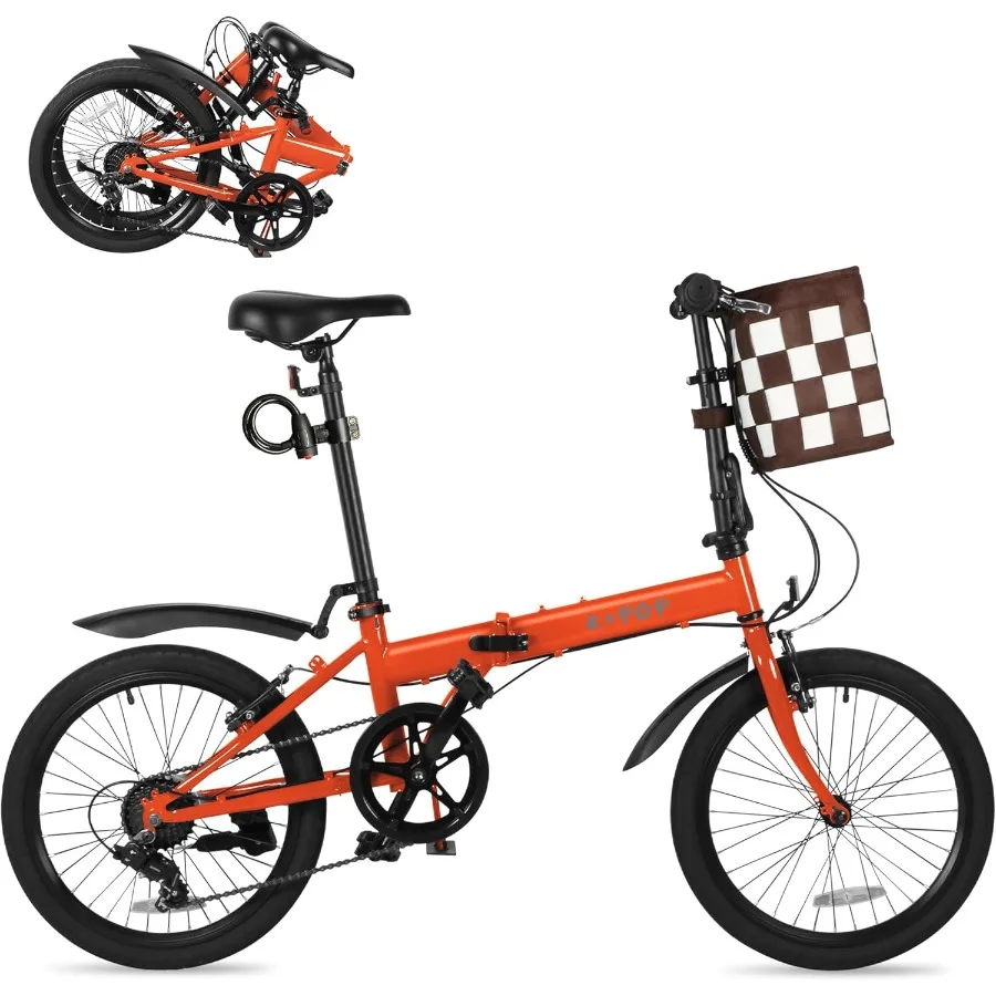 

20 Inch Folding Bike for Adults 7 Speed Foldable Bike with Basket Lightweight Folding Bicycle with Adjustable Seat Front and Re