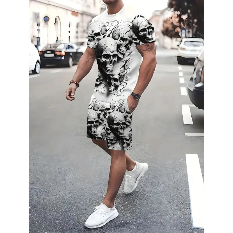 2025 Men's Breathable and Comfortable Short Sleeved Suit Best-selling New Set 3D Printing Design for Outdoor Travel