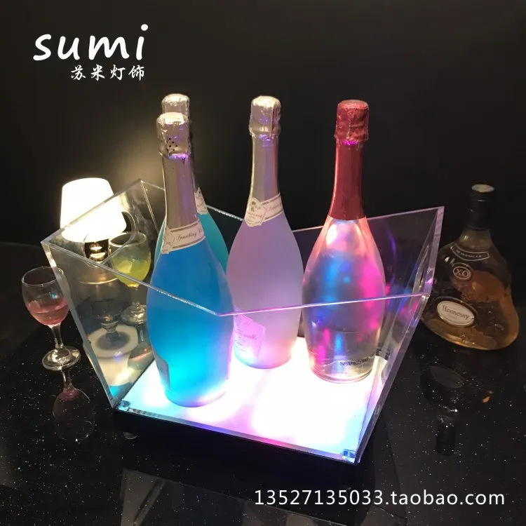 

LED charging bar luminous ice bucket, creative acrylic transparent waterproof red wine bucket luminous champagne bucket foreign