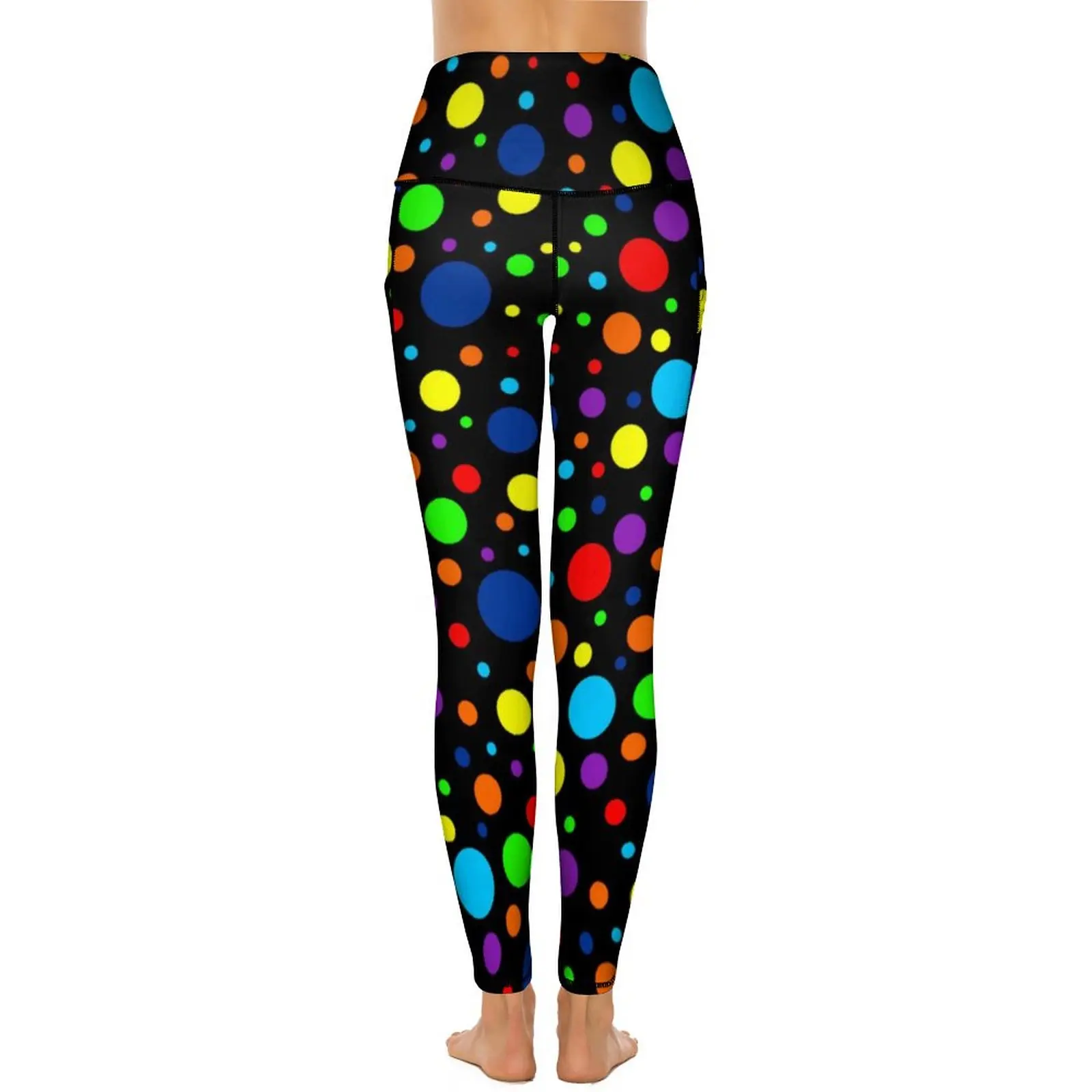 Rainbow Spots Leggings Sexy Polka Dot Print Running Yoga Pants Push Up Stretch Sport Legging Pockets Vintage Printed Leggins