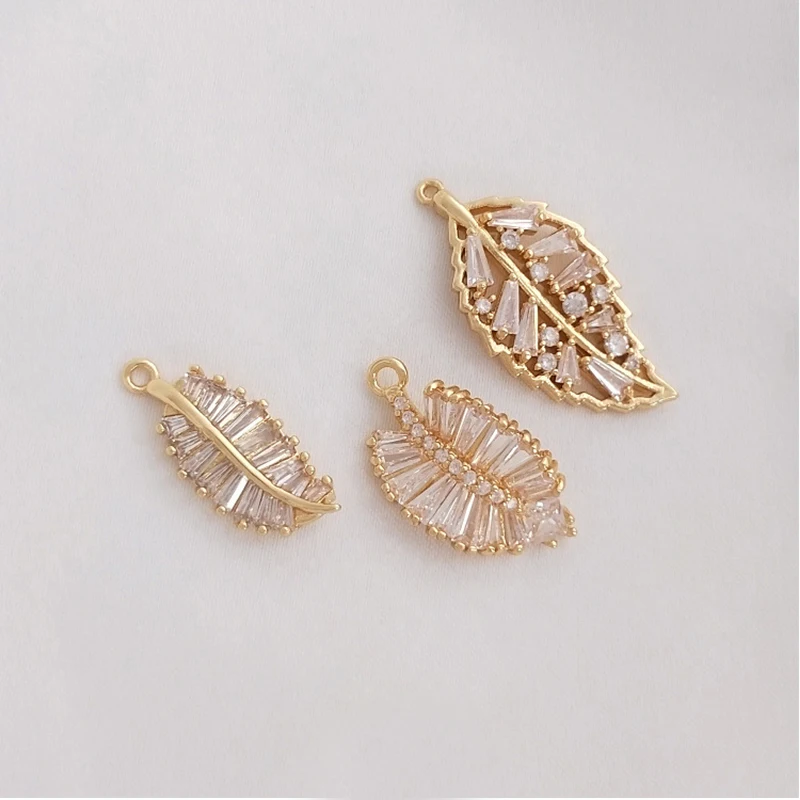 

14K Gold Plated CZ Paved Leaf Charm Pendant For DIY Necklace Jewelry Making Supply Bulk Charms wholesale