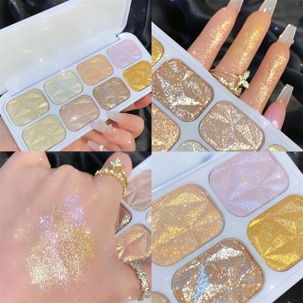 Palette de fards à barrage nacrés, surligneur, contour du visage, fard à joues éclaircissant, maquillage imperméable, poudre scintillante pour le corps, cosmétiques