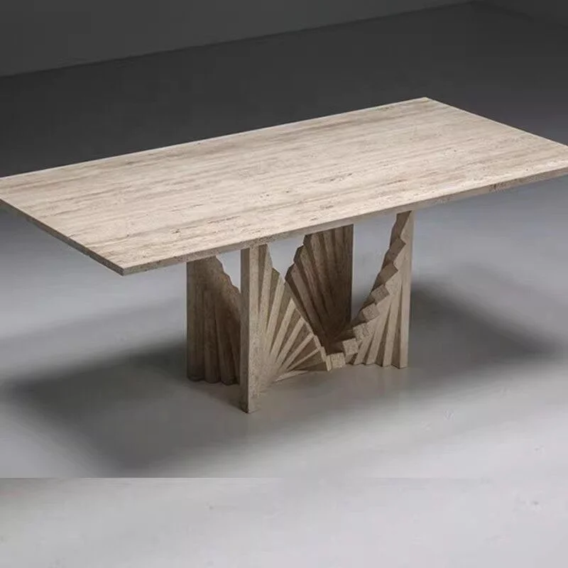 

xx-Customized Modern Natural Stone Eco-Friendly Table Square Oval Shape Fluted Base Marble Travertine Beige^