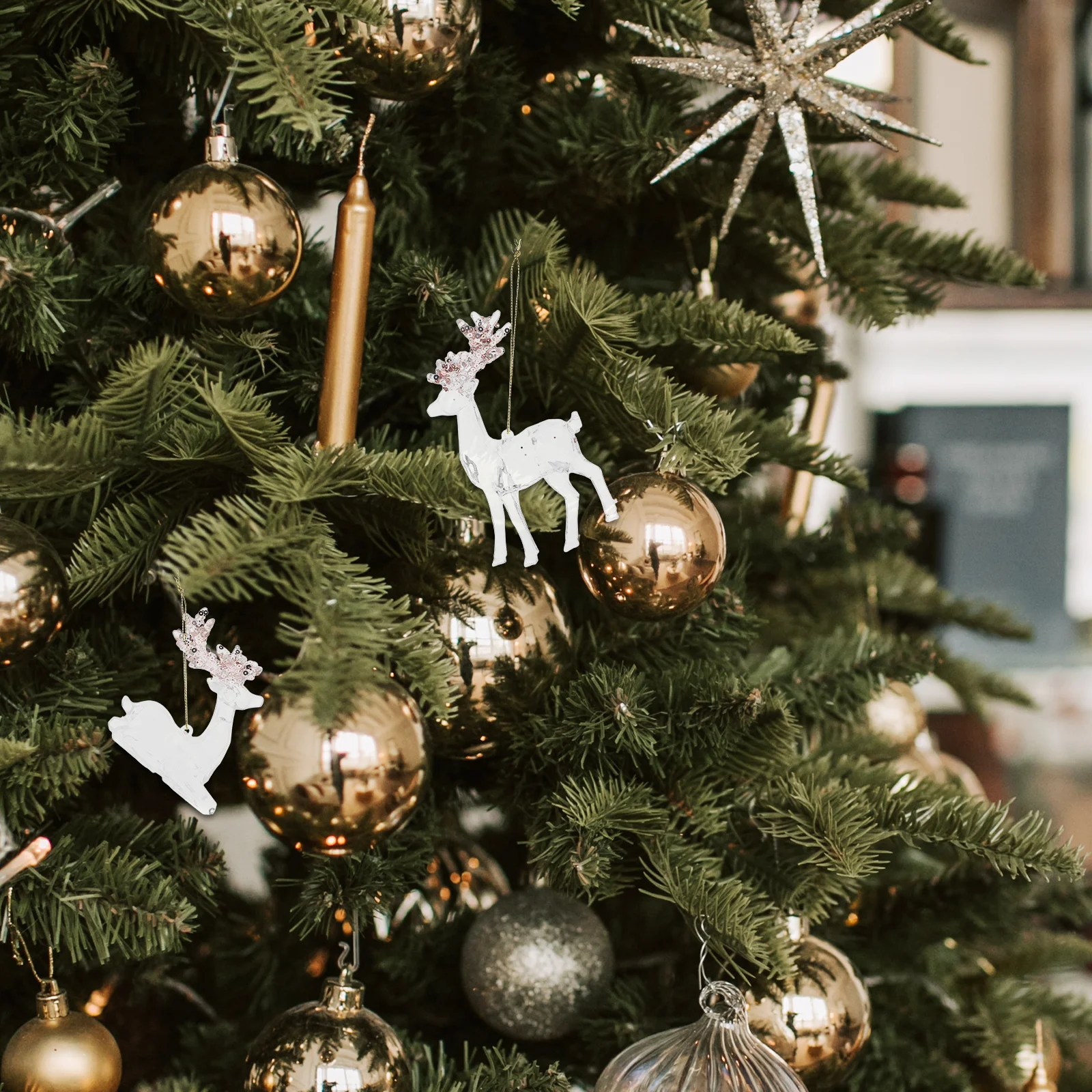 

2 Pcs Christmas Reindeer Decoration Fireplace Acrylic Holiday Tree Ornament Clear Figurines