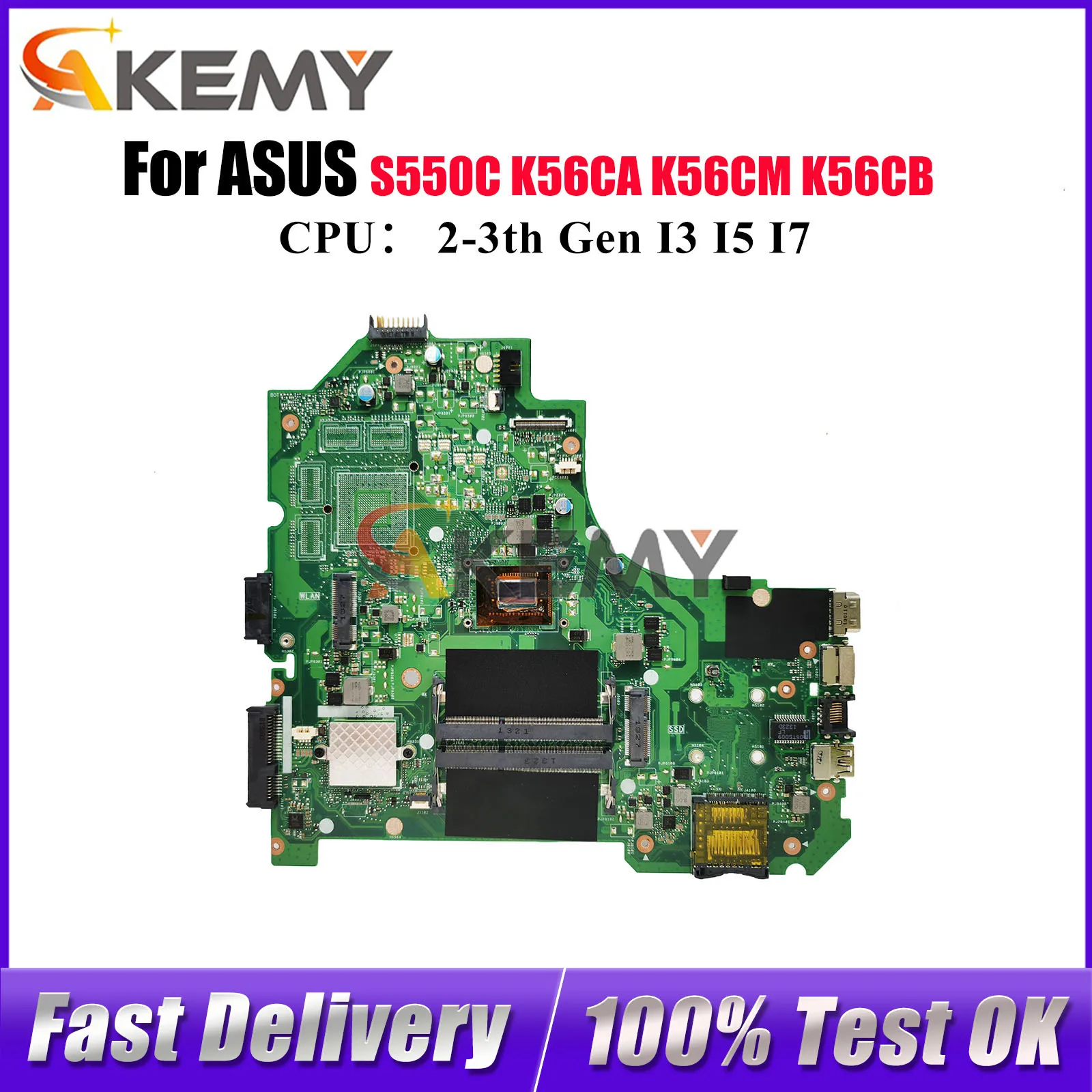 

K56CA Материнская плата для ноутбука ASUS K56C K56CB K56CA S550C K56CM Материнская плата для ноутбука с процессором I3 I5 I7 100% тестирование ОК быстрая доставка