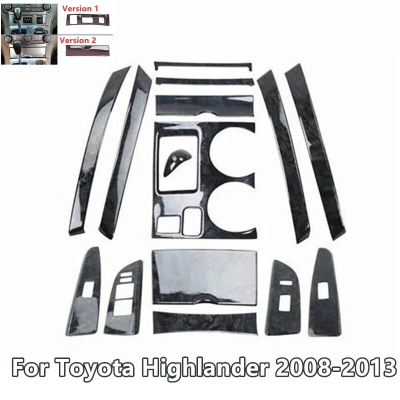 15Pcs/Set Left Hand Drive Wood Black Console Shift Panel Trim Cover For Toyota Highlander 2008 2009 2010 2011 2012 2013