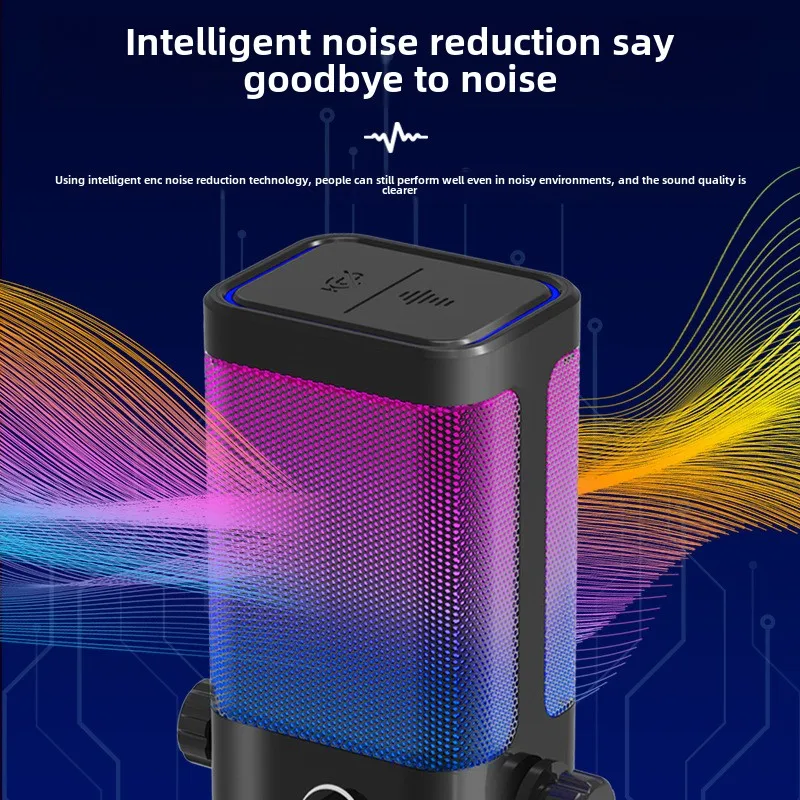 USB Dynamic Condenser Microphone Kit with RGB Clear Sound Quality for PC Mobile Phone Live Broadcast Game Competition Recording