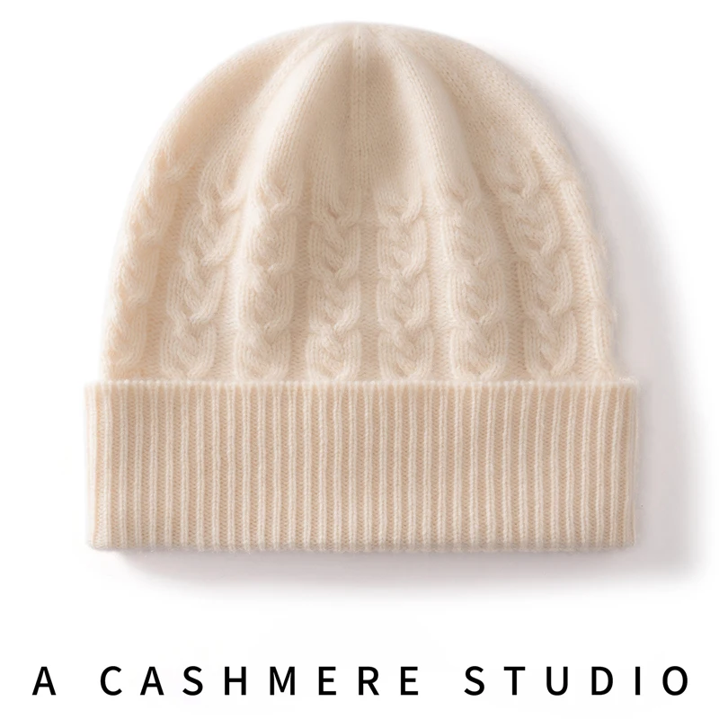 

DjzDsm Winter New Women's Fashion Cashmere Knitted Folding Hat Soft Glutinous Solid Color Outdoor Warm Windproof Hat