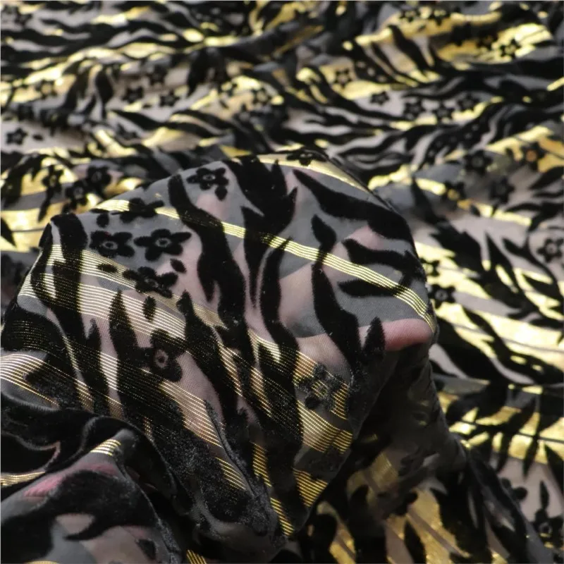 

Silk gold thread bright rotten flower velvet fabric cheongsam dress