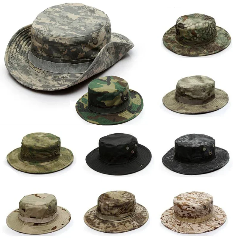 Sunscreen Boonie Hat Tactical Summer Sun Protection Cap Camouflage Hunting Hiking fishing Outdoor sports Jungle Cap Men