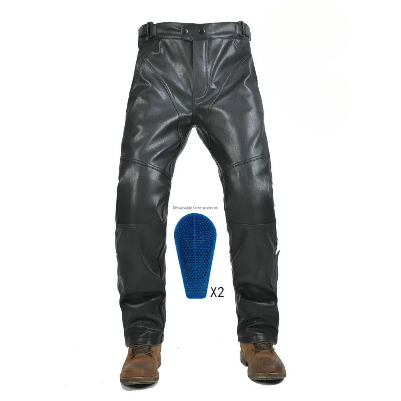 VOLERO Motorcycle Riding Quick Off Pants Men Winter Outdoors Anti-fall Warm Plus Cotton Waterproof Windproof PU Leather Pants