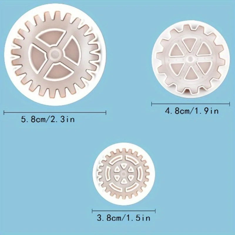 3pcs/set Plastic Gear Design Cookie Mold, Fondant Cutters Perfect For Cake Decorating & Cookie Baking