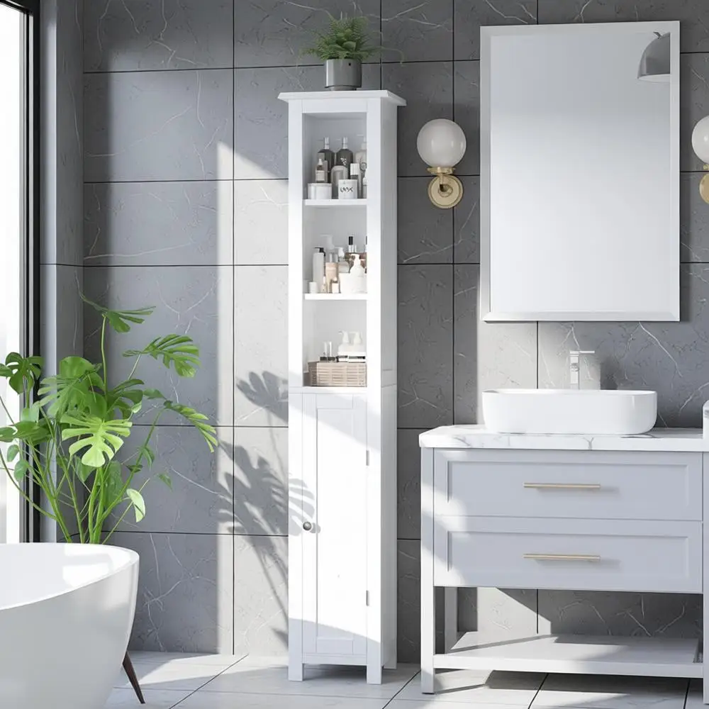 

67-дюймовый узкий шкаф для хранения в ванной комнате - тонкий высокий шкаф для хранения в ванной комнате с регулируемыми полками, напольный шкаф для хранения в ванной комнате f