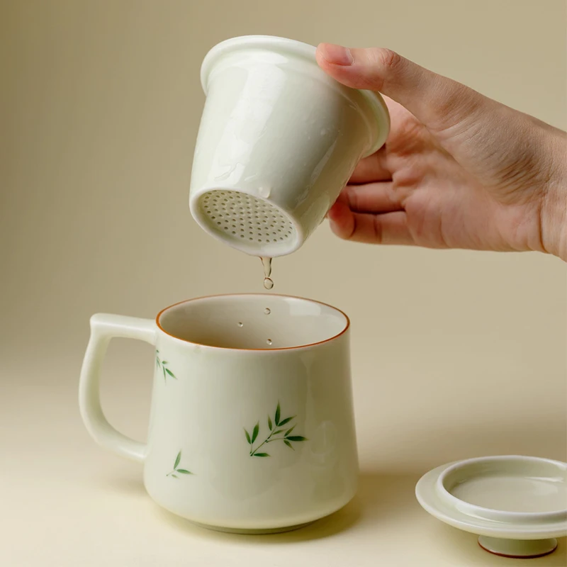 

Chinese Style Ceramic Mugs, Home Personal Office Creative Teacup With Cover, Filtered Tea Water Separation, Tea Cups, 300ml, 1Pc