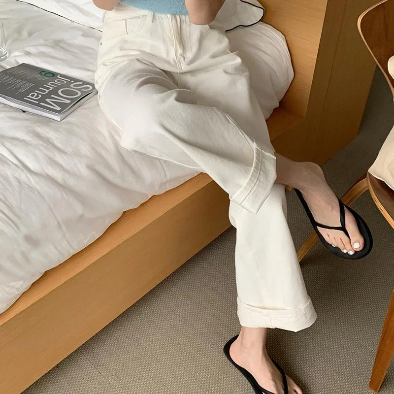 여성 데님 워싱 솔리드 빈티지 하이웨이스트 청바지 한국 스타일 패션 레트로 캐주얼 데일리 올매치 시크