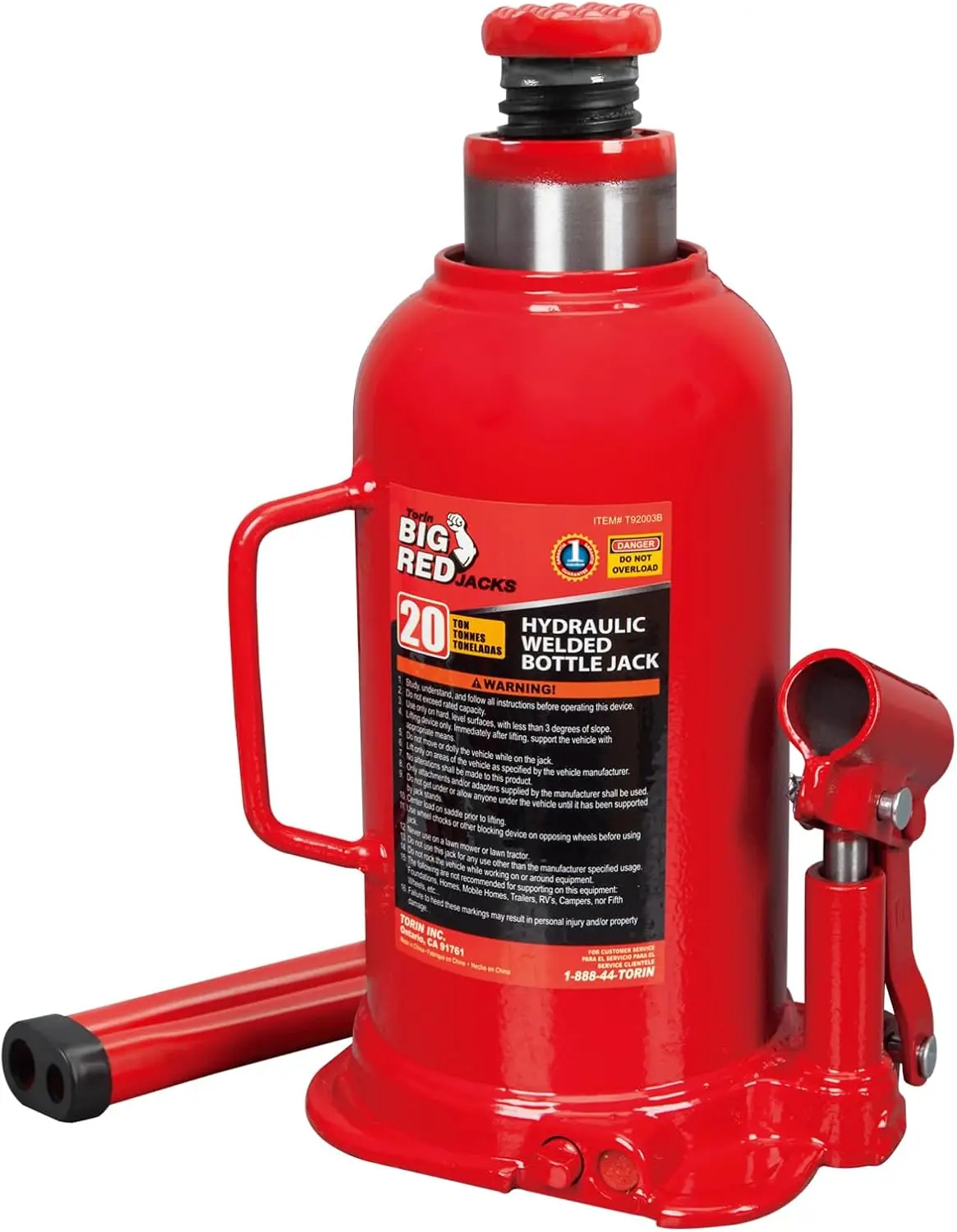 

20 Ton Hydraulic Car Bottle Jack for Auto Repair and House Lift, Red, Heavy-Duty Welded Design