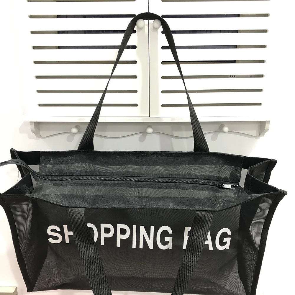 Fashionable and convenient mesh large capacity shopping bag, daily necessities storage bag, tourist beach bathing products, envi