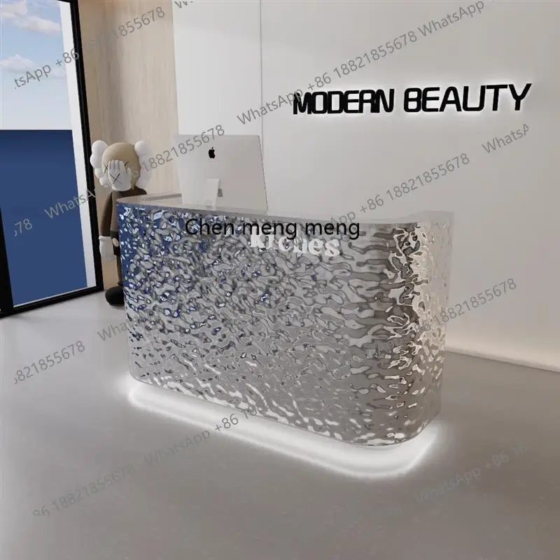 صفحة الخروج من الفولاذ المقاوم للصدأ منحني تموج الماء صالون تجميل مكتب الاستقبال متجر الملابس مكتب الاستقبال التجاري