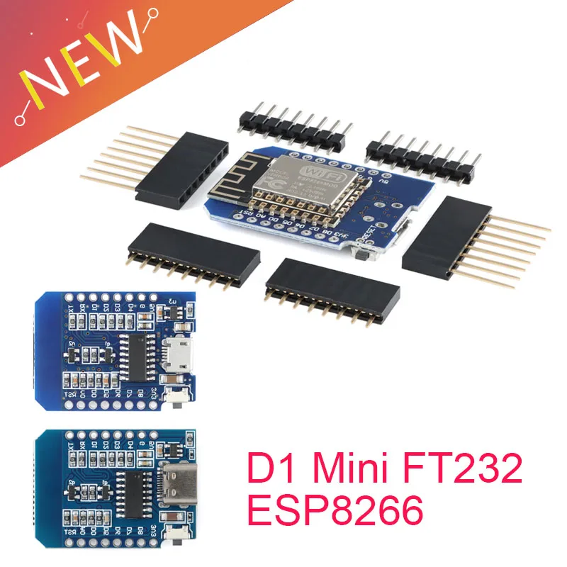 D1 Mini TYPE-C/MICRO ESP8266 FT232 V2 USB D1 Mini WIFI Development Board D1 Mini NodeMCU Lua IOT Board 3.3V With Pins