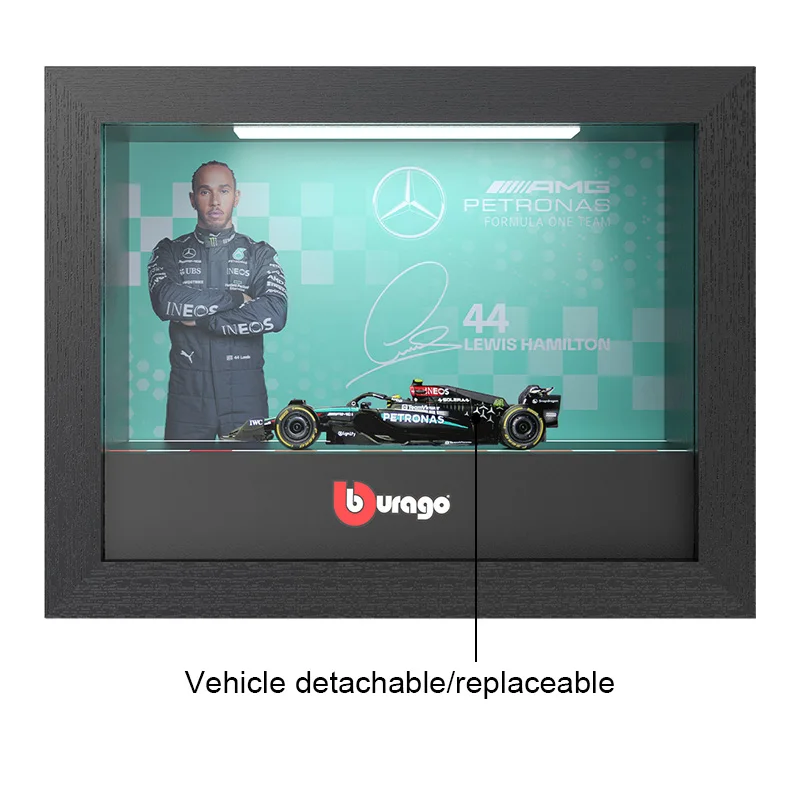 Bburago 1:43 Lewis Hamilton Photo Frame Version 2024 Mercedes-AMG W15 #44 Formula 1 Model Car With LED Light Collection Gifts