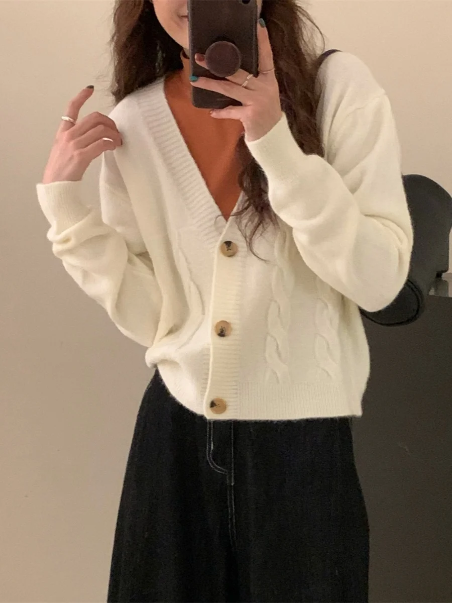 

Soft Long Sve Knitted Sweater New Open Cardigan Gentle Sle ort Top Winter Love S Commute V-ne Single Button