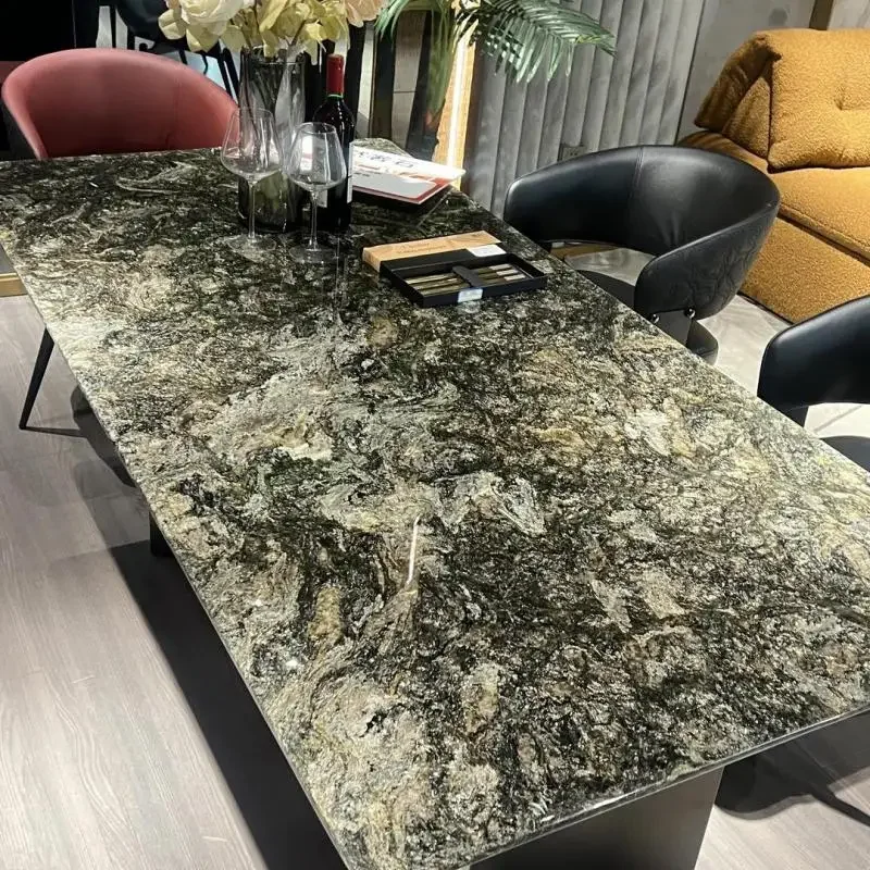 طاولة طعام فاخرة من الحجر البلاتيني الماسي الإيطالي الخفيف الفاخر عالي الإحساس من الحجر الطبيعي الفاخر طاولة طعام مربعة منزلية #2