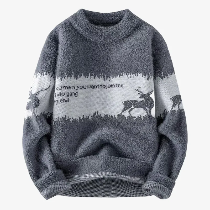 عيد الميلاد الغزلان سترة الرجال كبيرة وطويلة مريحة الاكريليك تريكو بلوفر شتوي ندفة الثلج الرنة نمط حفلة عيد الميلاد عادية #3