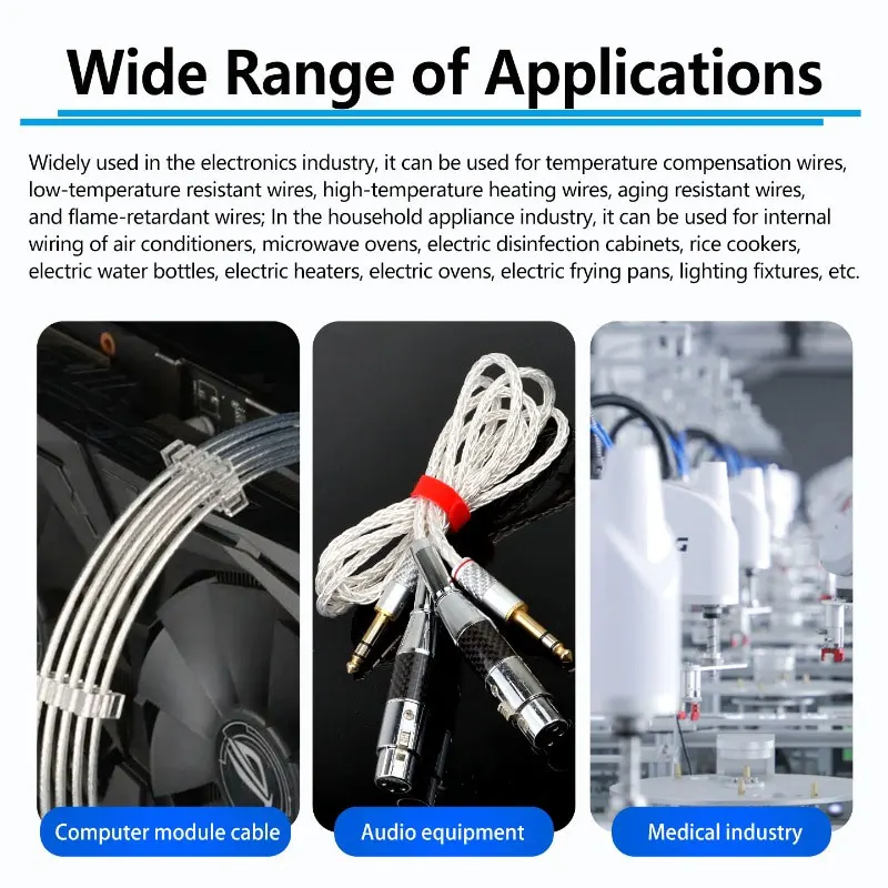 1~50m Black Red White PTFE Wire 30AWG-8AWG FEP Insulated Silver Plated Copper Cord DIY Audio Speaker Headphone HiFi Signal Cable