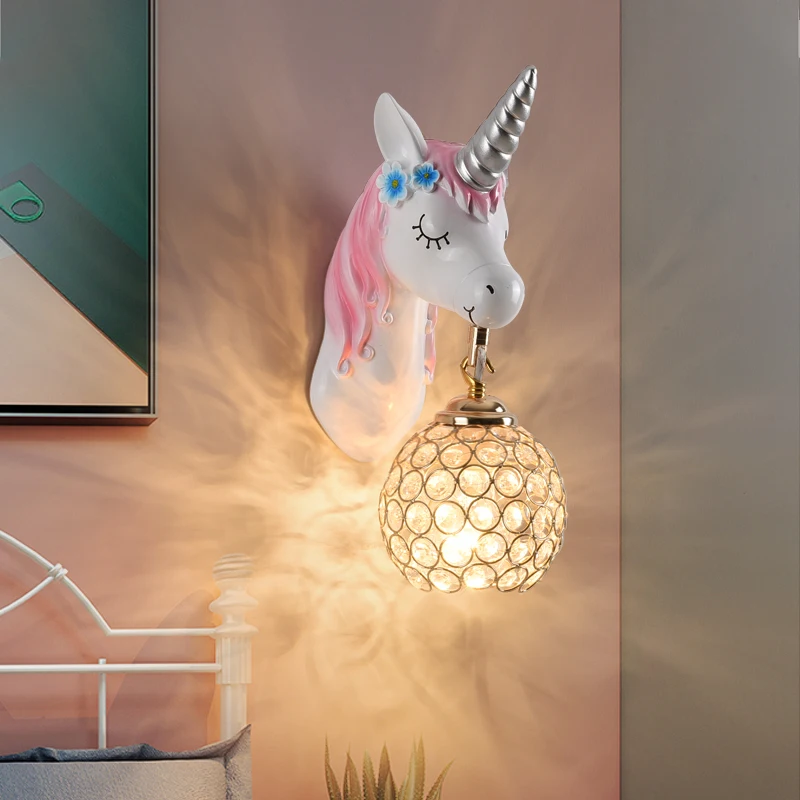 Cute Unicorn Wall Lamp for Bedroom Living Room Decoration Led Wall Sconce Children's Room Indoor Lighting Bathroom Mirror Lights