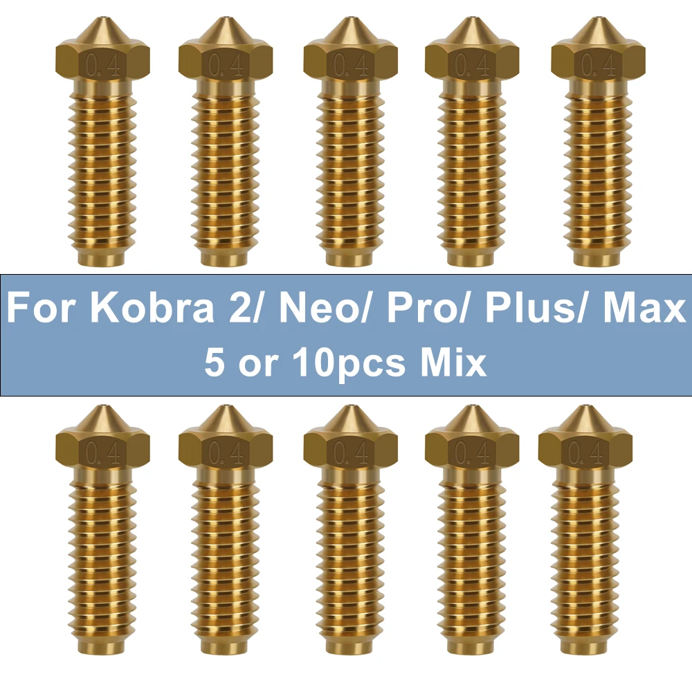 

5 or 10pcs Mix 3D Printer Nozzle Brass 0.2 0.4 0.6 0.8 1.0mm Volcano Nozzles For Anycubic Kobra 2 Neo Pro Max Plus Hotend Parts