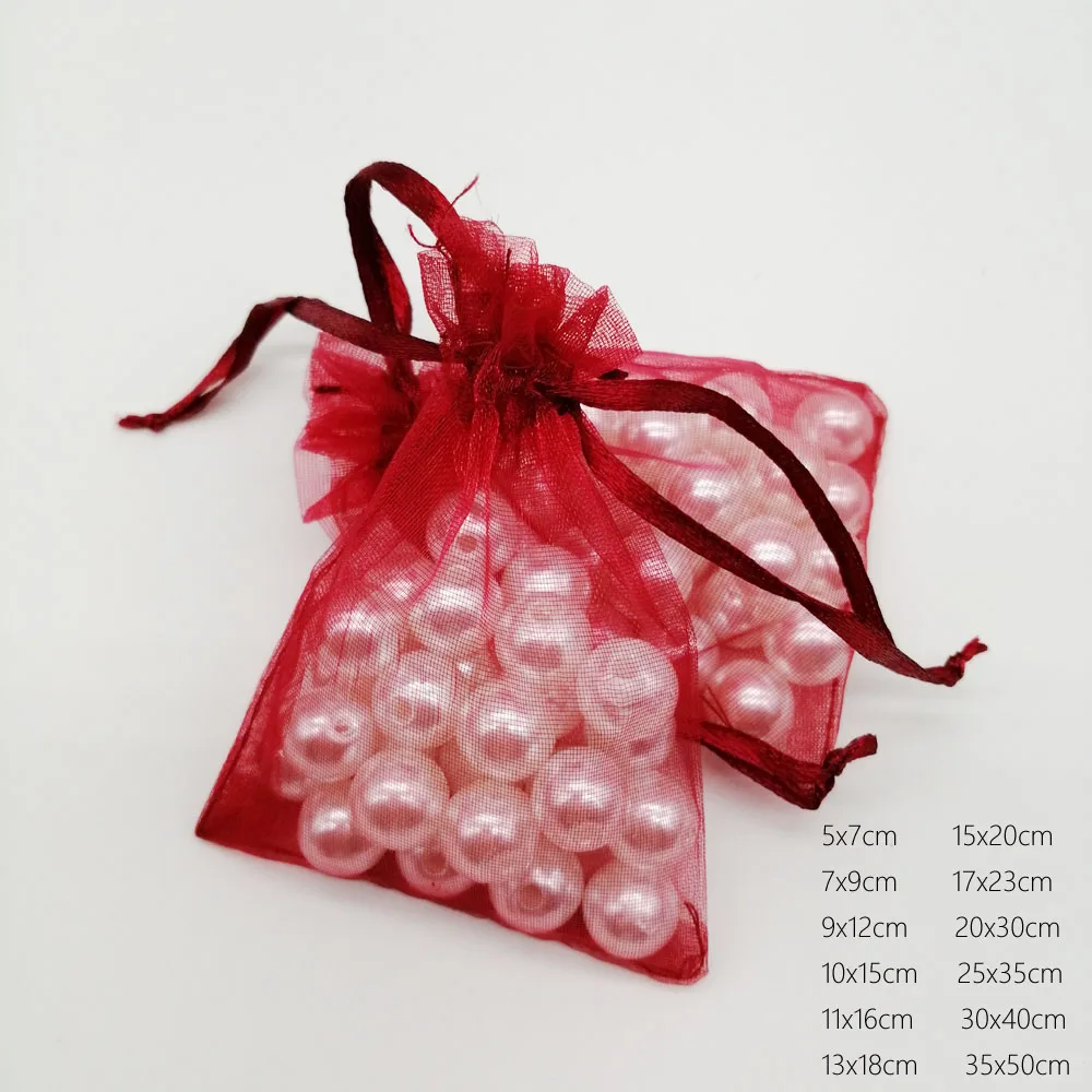 

1000pcs Wine Red Organza Bag Drawstring Pouch Bag Jewelry Bags Gifts Wedding/Christmas/Jewelry Display Packaging Bags Organizer