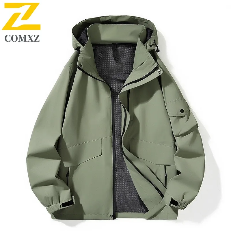 

COMXZ Куртка премиум-класса Мужская уличная походная куртка Свободная легкая ветровка с капюшоном Ветрозащитное водонепроницаемое повседневное пальто