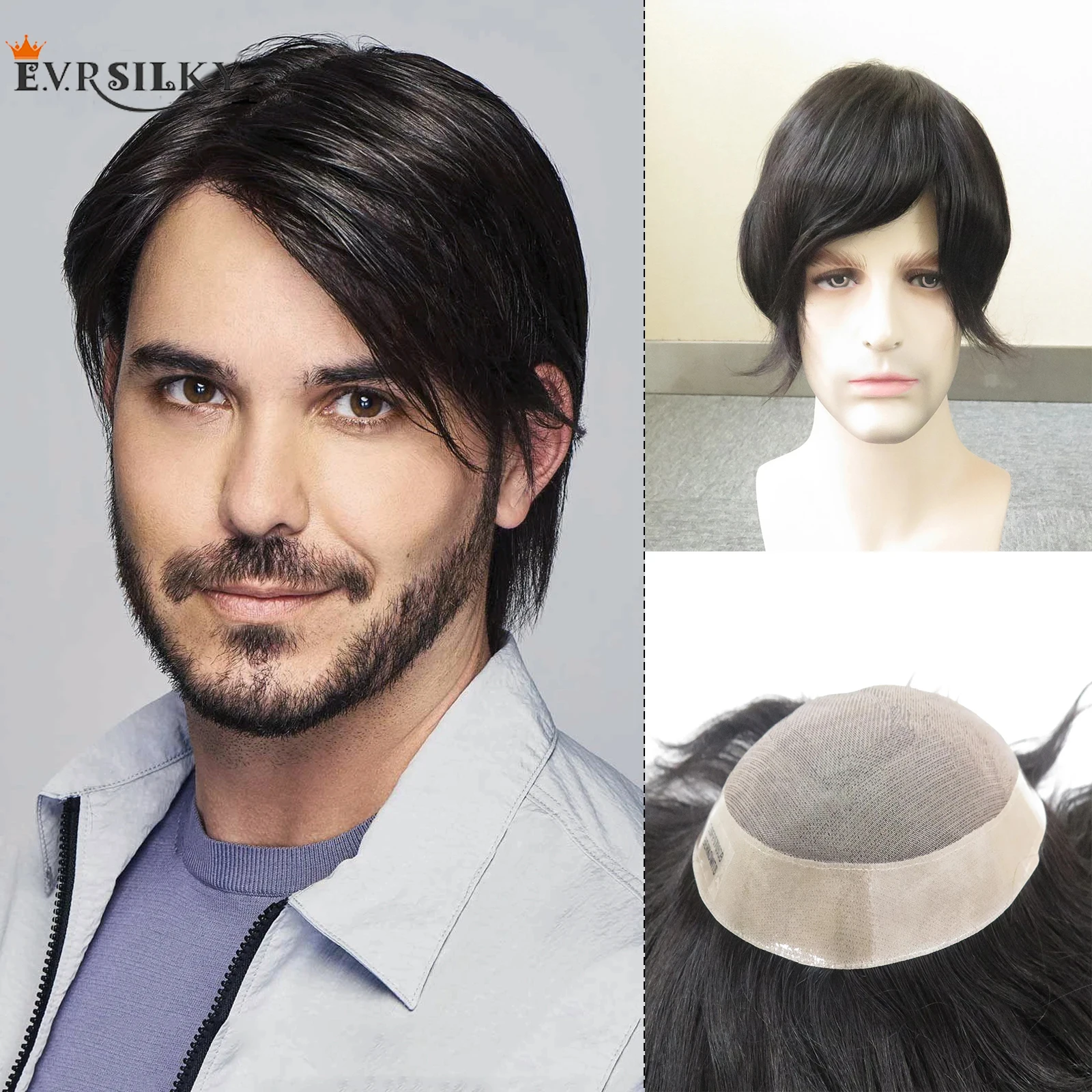 

1 Color mono lace wig for men with NPU natural hairline Straight hair Replacement Breathable system prosthesis for men's units