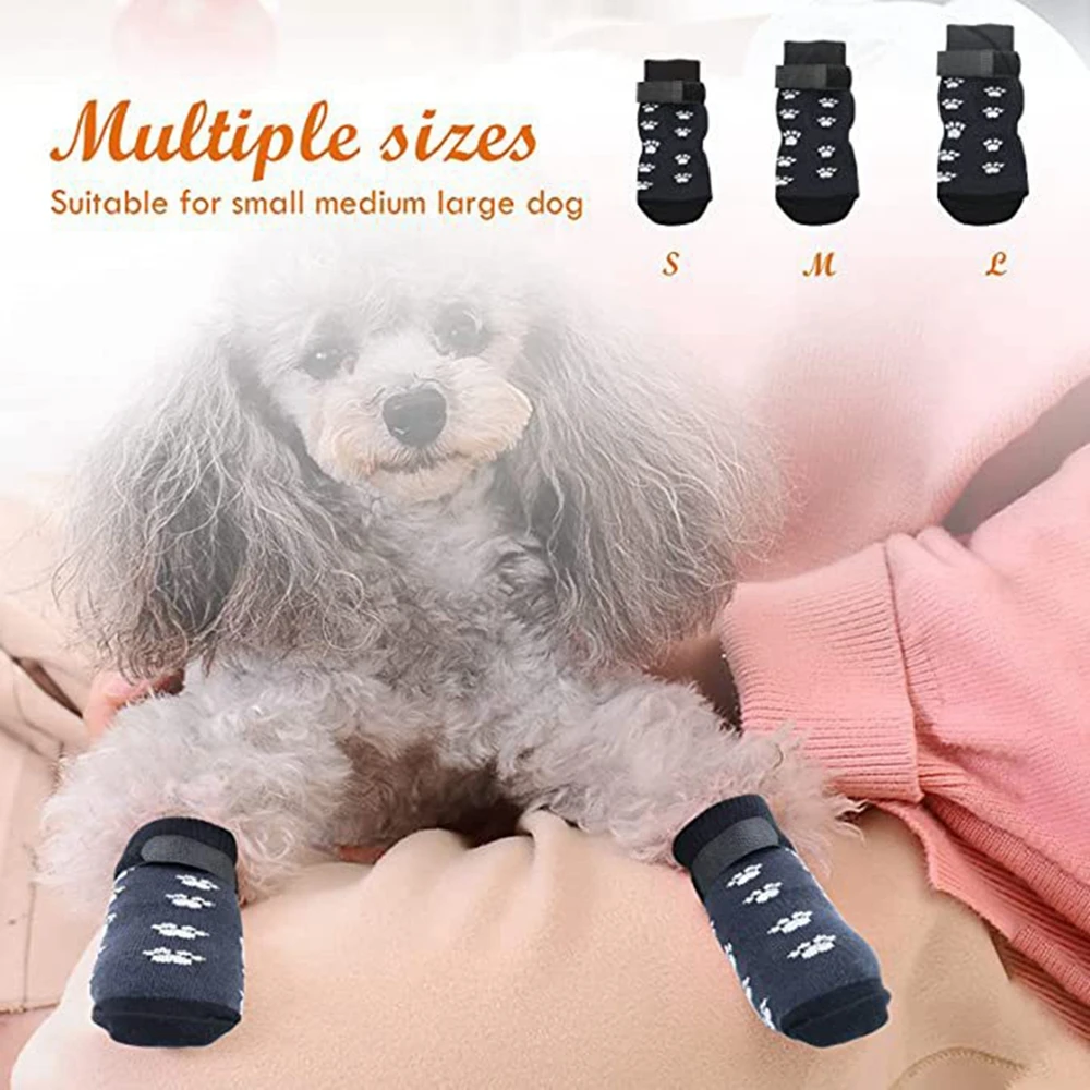 4PCS Double Side Anti-Slip Dog Socks with Adjustable Straps for Pet Paw Protector for Puppy Small Medium Large Dogs Indoor Wear